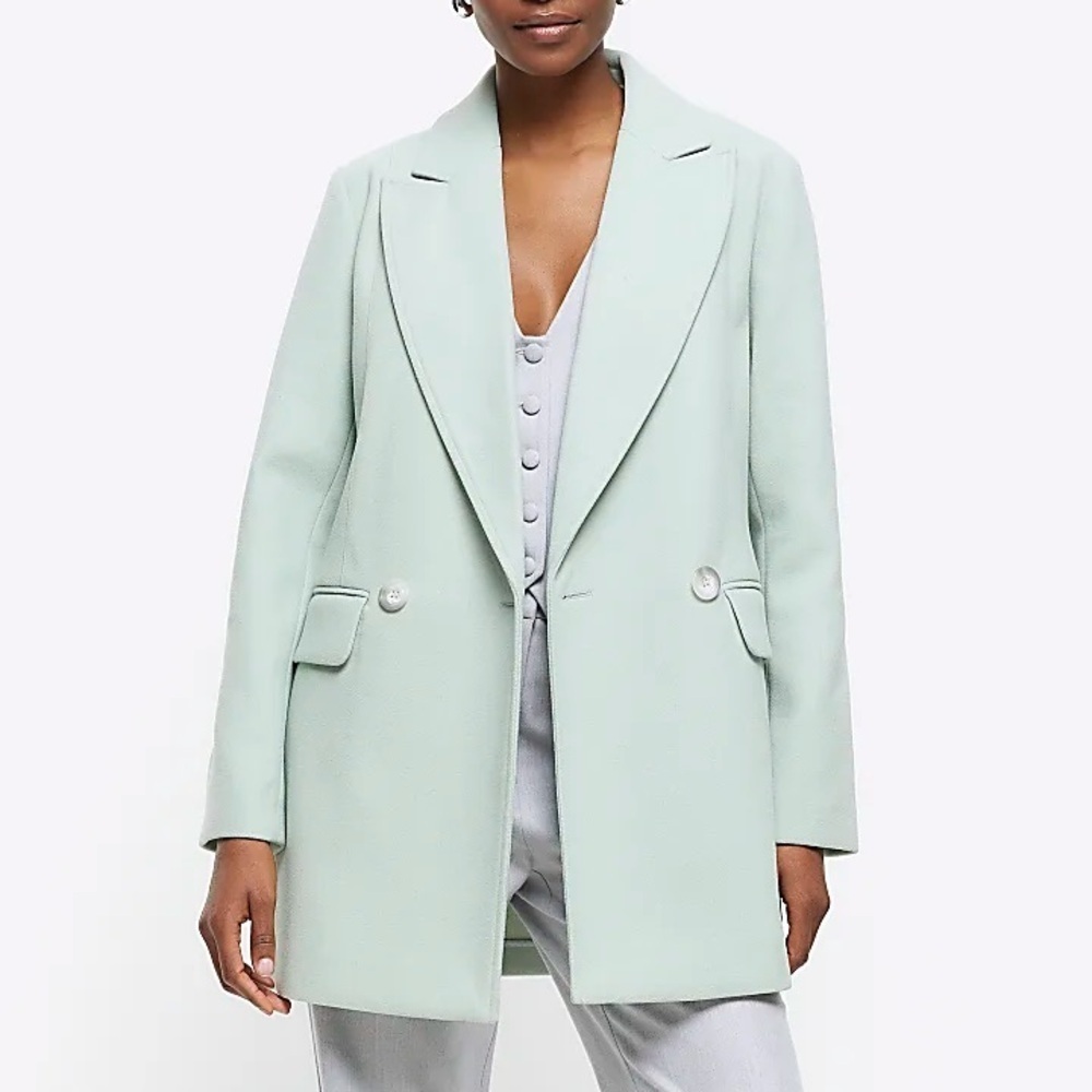 River Island Studios Double Breasted Mint Notched Coat